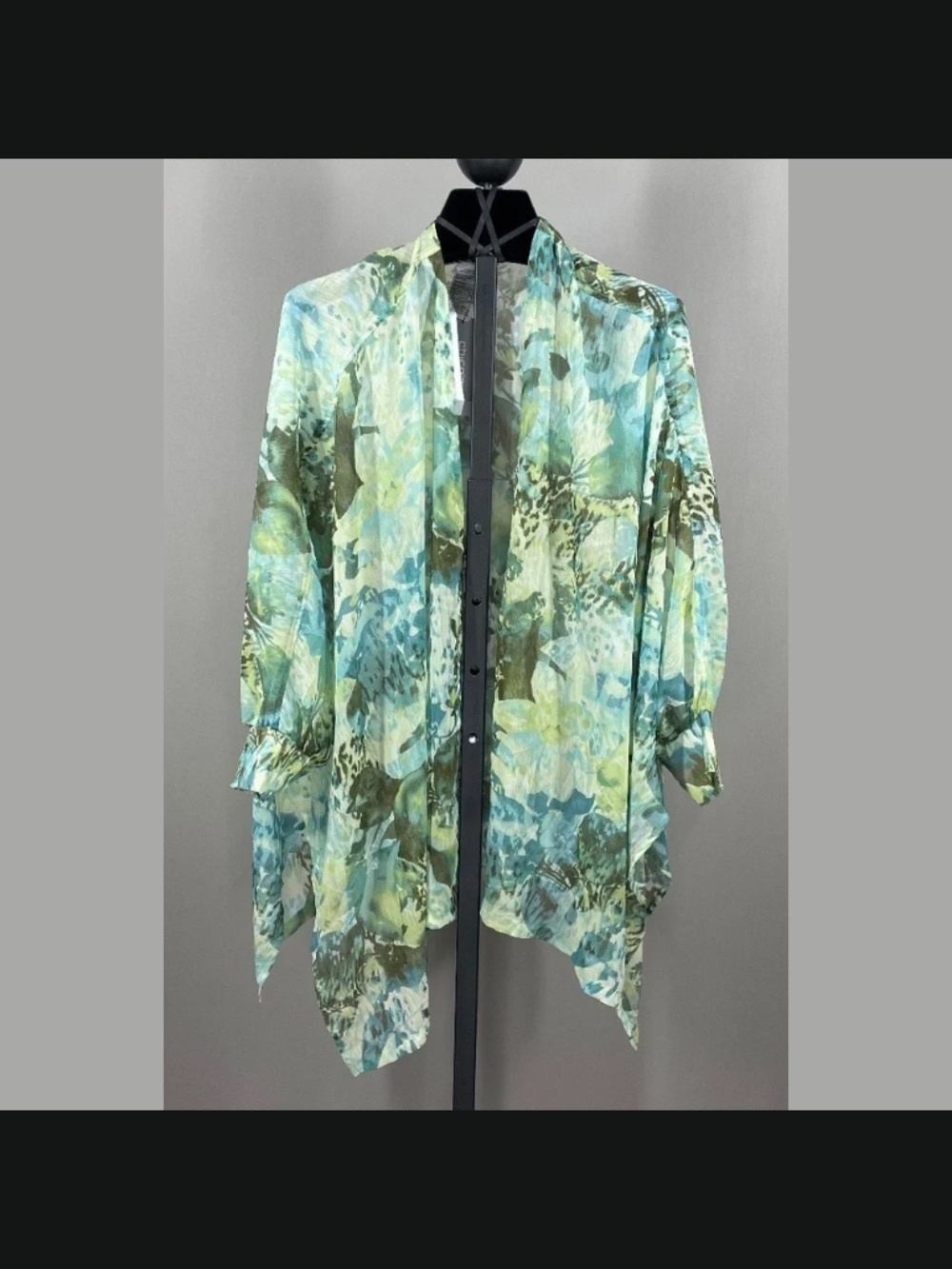 NEW Chicos Ruana Shirt Womens XXS XS blue green chiffon open front cover up